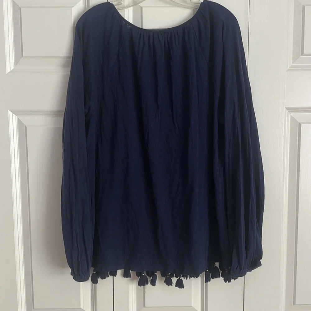 Lilly Pulitzer Linzy Tassel Trim True Navy Long Sleeve - Picture 5 of 11